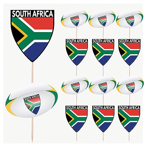 Kuchendekoration mit Südafrika-Flagge, Rugbyball, für Lebensmittel und Cupcakes, Party-Dekorationen (14 Stück) von AK Giftshop