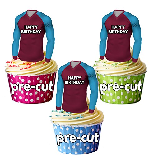 vorgeschnittenen Happy Birthday Fußball Shirts – Essbare Cupcake Topper/Kuchen Dekorationen (12 Stück) von AK Giftshop