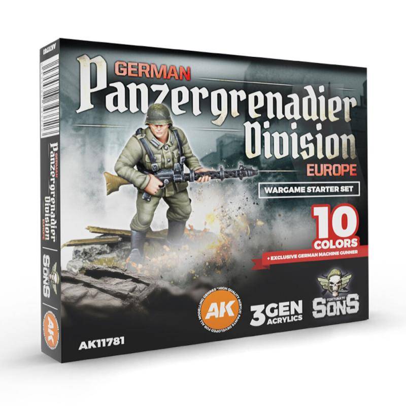 GERMAN PANZERGRENADIER DIVISION EUROPE - Wargame Starter Set (10 Colors + Exclusive Figure German Machine Gunner) von AK Interactive