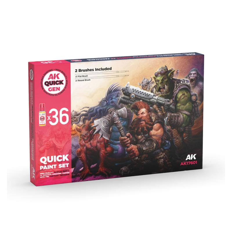 QUICK PAINT SET - 36 QUICK GEN COLORS (+2 FREE BRUSHES) von AK Interactive