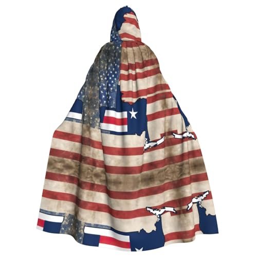 AKDODK Abstrakte New Yorker Flagge, Karte 01, Aufdruck, Kapuzenmantel, Umhang, Halloween, Cosplay, Kostüme, für Erwachsene, Herren, Damen, dunkler Party-Umhang von AKDODK