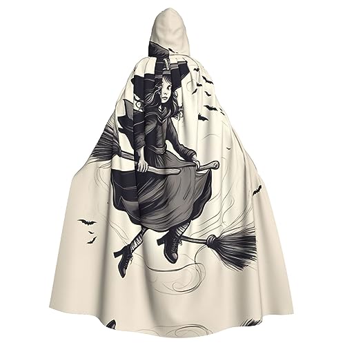AKDODK Halloween Hexe fliegend 1 Druck Kapuze Robe Umhang Halloween Cosplay Kostüme für Erwachsene Männer Frauen Dunkle Party Capes von AKDODK