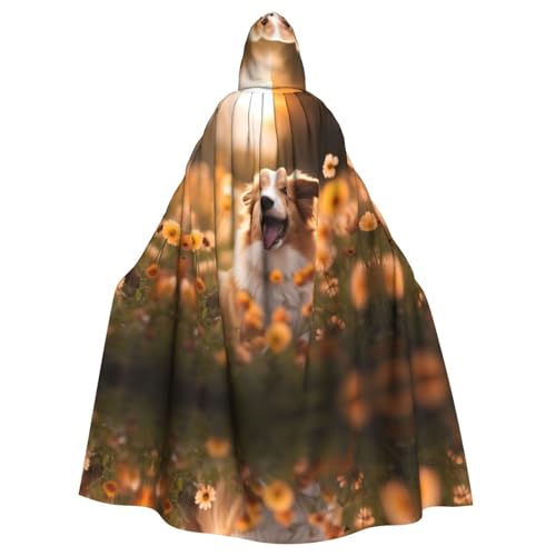 AKDODK Hundemantel mit Kapuze und Blumendruck, Halloween, Cosplay, für Erwachsene, Herren, Damen, dunkler Party-Umhang von AKDODK