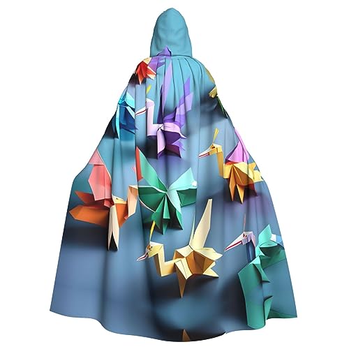 AKDODK Mehrfarbiger Origami-Kraniche-Druck, mit Kapuze, Umhang, Halloween, Cosplay, für Erwachsene, Herren, Damen, dunkler Party-Umhang AKDODK Mehrfarbiger Origami-Kraniche-Druck, mit Kapuze, Umhang, Halloween, Cosplay, für Erwachsene, Herren, Damen, dunkler Party-Umhang von AKDODK