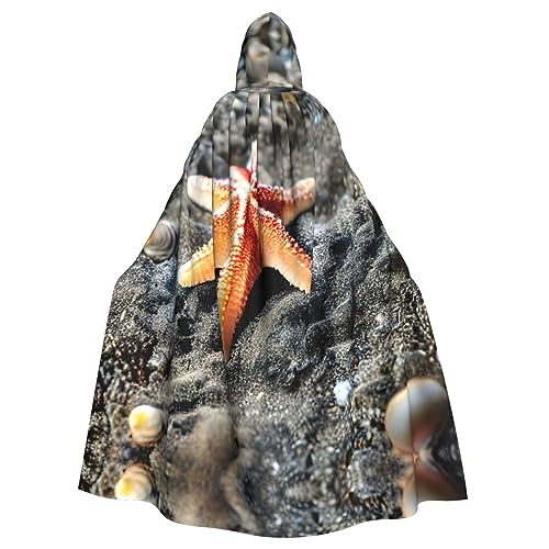 AKDODK Sommer-Bademantel mit Seestern-Muschel-Druck, mit Kapuze, Halloween, Cosplay, für Erwachsene, Herren, Damen, dunkler Party-Umhang AKDODK Sommer-Bademantel mit Seestern-Muschel-Druck, mit Kapuze, Halloween, Cosplay, für Erwachsene, Herren, Damen, dunkler Party-Umhang von AKDODK