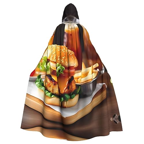 AKDODK Umhang mit Kapuze und Hühnerbein, Burger-Design, Halloween, Cosplay, für Erwachsene, Herren, Damen, dunkler Party-Umhang AKDODK Umhang mit Kapuze und Hühnerbein, Burger-Design, Halloween, Cosplay, für Erwachsene, Herren, Damen, dunkler Party-Umhang von AKDODK