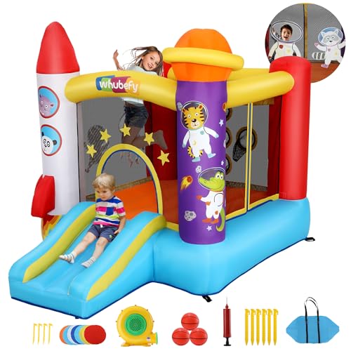 270x200x205cm Aufblasbare Hüpfburg mit Rutsche & Gebläs, mit Sicherheitsnetz, Rakete Astronauten Hüpfhaus, für den Innen- und Außeneinsatz, Spielburg für Kinder von 3-6 Jahren, von AKEYDIY
