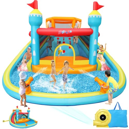 AKEYDIY Bounce House Wasserrutsche, aufblasbarer Wasserrutschenpark mit langer Rutsche, Pool, Kletterwand, Wasserpistole für draußen, aufblasbare Wasserrutschen, Hüpfhaus, Schloss für Kinder AKEYDIY Bounce House Wasserrutsche, aufblasbarer Wasserrutschenpark mit langer Rutsche, Pool, Kletterwand, Wasserpistole für draußen, aufblasbare Wasserrutschen, Hüpfhaus, Schloss für Kinder von AKEYDIY