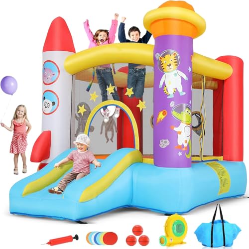 AKEYDIY Hüpfburg mit Rutsche, 270x210x180cm, Aufblasbare Hüpfburg für Kinder 3-8 Jahre, Raketen-Astronauten-Design, Indoor/Outdoor von AKEYDIY