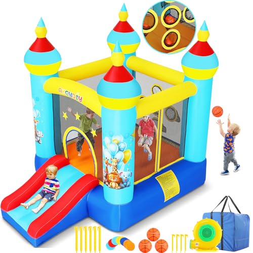 AKEYDIY Hüpfhaus, für drinnen und draußen, lustiges Hüpfhaus mit Gebläse, Tropische Dschungeltiere, Party-Bouncer Slide & Jumping Area, Ballwurfspiel, Hinterhof, aufblasbares Hüpfhaus, Geschenk für von AKEYDIY