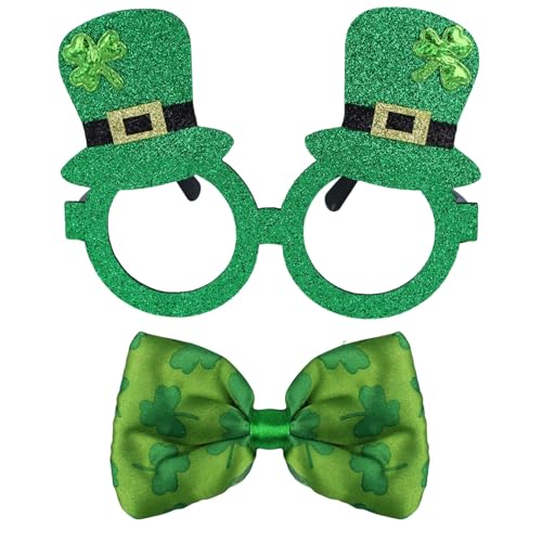 AKH® 2-teiliges St. Patrick's Day-Party-Kostüm, irische Brille mit Fliege, grünes irisches Party-Kostüm-Set für St. Paddy's Day Feiern und Kostüme von AKH