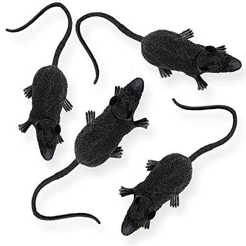 AKH® Gummi Ratten Dekorationen,4 Stück Ratten,Schwarzes Gummi Halloween Ratte Spielzeug,Gummi Maus,Halloween Realistische Ratten,Für Halloween Witz Streich Party Dekoration von AKH