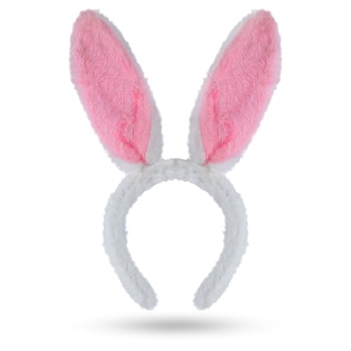 AKH® Hasenohren-Haarreif mit rosa Fell, Osterhasen-Haarband für Kinder und Erwachsene, flauschige Hasenohr-Kostüme, Partys und Foto-Requisiten (29 x 23 cm) von AKH