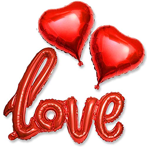 AKH® Liebesbuchstaben Text Ballon mit 2 Herzballon | Folienballons mit einem Kunststoffaufblasrohr | Valentinstag Liebe Folienballon Dekorationen Liebesbanner von AKH