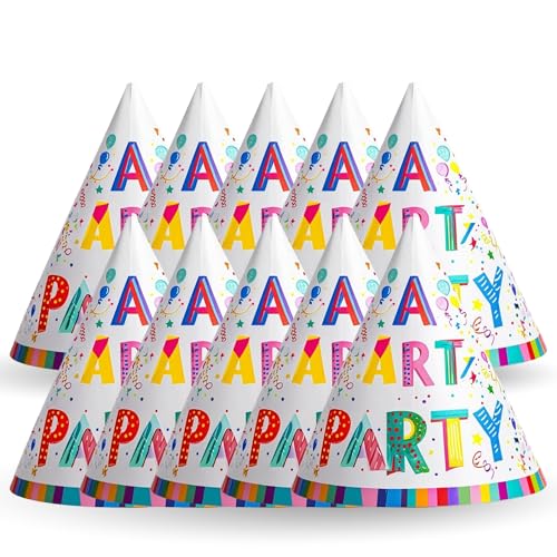 AKH® Partyhüte, 12 Stück, bunte Papier-Partyhut, Kinder- und Erwachsenen-Geburtstagsparty-Kopfbedeckung, Kronenhüte für lustige Feiern, 18 cm x 16 cm von AKH