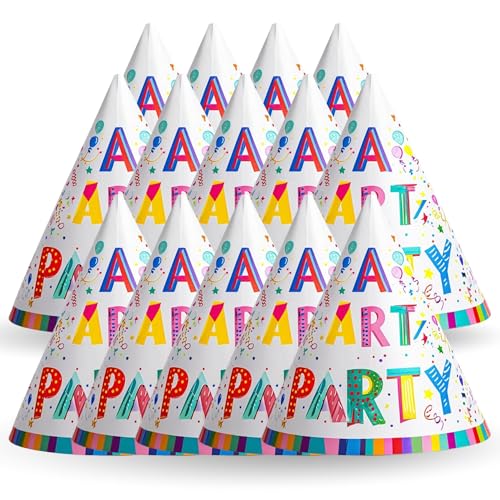 AKH® Partyhüte, 24 Stück, bunte Papier-Partyhut, Kinder- und Erwachsenen-Geburtstagsparty-Kopfbedeckung, Kronenhüte für lustige Feiern, 18 cm x 16 cm von AKH