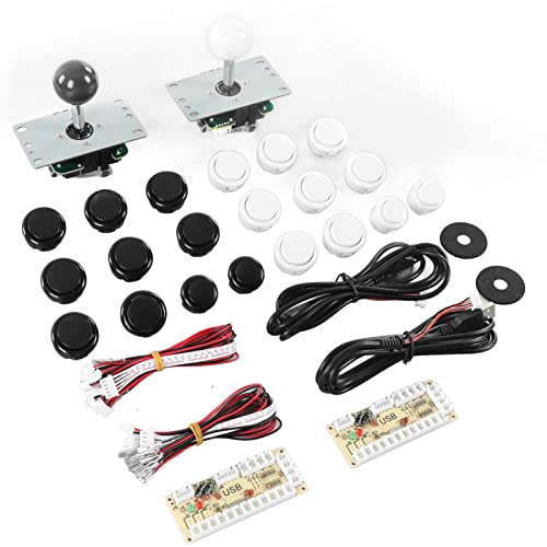 AKLOSIPY 2 Spieler DIY Kit mit USB -Encoder Joystick und Buttons für Heimspieleerlebnisse - und Weiß (Schwarz-Weiss) von AKLOSIPY