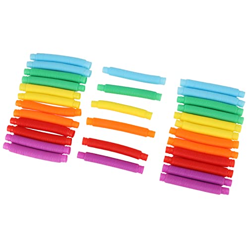 AKLOSIPY 30 PCs Dehnbare Röhrchen - Gelb, Orange, Blau und Grün - Sensorische Röhrchen für Spiele, Entwicklung von Motorischen Fähigkeiten und Stressabbau von AKLOSIPY