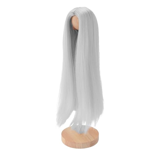 AKLOSIPY Professionelle DIY Doll Perücke Softwärme Gerade Mittleren Teil in Hellgraublau Zur Handwerk (Silbergrau weiß) von AKLOSIPY
