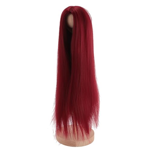 AKLOSIPY Professionelle DIY Doll Perücke Softwärme Gerade Mittleren Teil in Hellgraublau Zur Handwerk (Wine RED) von AKLOSIPY