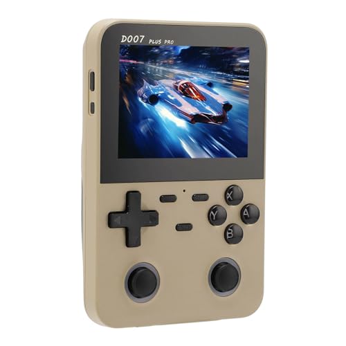 AKLOSIPY Tragbare Retro-Handspielkonsole mit Doppelt Beleuchtetem Joystick, Kreuzrichtungstaste, 64-GB-Speicherkarte und 3,5-Zoll-Farbbildschirm (Sekt) von AKLOSIPY
