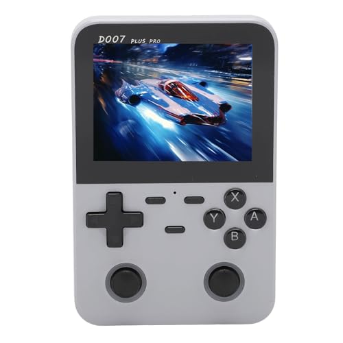 AKLOSIPY Tragbare Retro-Handspielkonsole mit Doppelt Beleuchtetem Joystick, Kreuzrichtungstaste, 64-GB-Speicherkarte und 3,5-Zoll-Farbbildschirm (Silver) von AKLOSIPY