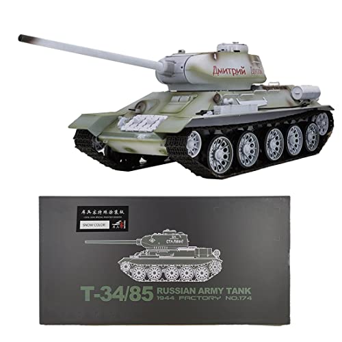 AKMD MBKE Militär 2.4G RC Panzer, 1:16 T34/85 Abrams Kampfpanzer Modell, Armee Panzer Modell mit Rauch-, Sound- und Infrarot-Lichteffekten (Basis Version), 51 x 19 x 18cm von AKMD