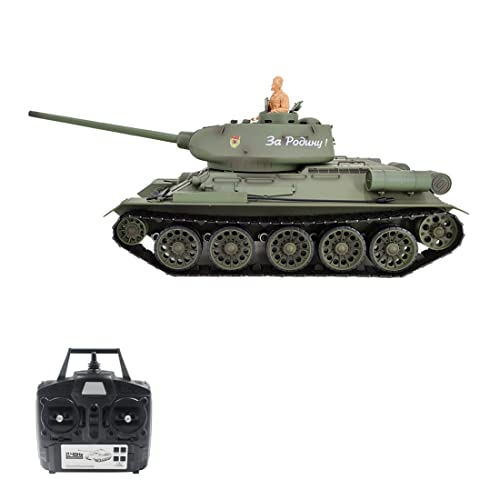 AKMD MBKE Militär 2.4G RC Panzer, 1:16 T34/85 Abrams Kampfpanzer Modell, Armee Panzer Modell mit Rauch-, Sound- und Infrarot-Lichteffekten (Verbesserte Version), 51 x 19 x 18cm von AKMD
