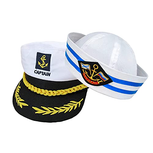 AKOFIC 2 Stück Kapitänsmütze Matrosenmütze, Verstellbar Kapitän Mütze Herren Matrosen Kostüm Accessoires, Damen Männer Partyhut Erwachsene Marine Seemann Hut für Karneval Mottoparty Partys Cosplay von AKOFIC