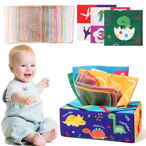 AKOFIC Tücherbox Baby Spielzeug, Montessori Sensorik Spielzeug Baby 0-12 Monate, Hohem Kontrast Dinosaurier Tissue Box, Lernspielzeug Geschenke für Neugeborene Jungen Mädchen AKOFIC Tücherbox Baby Spielzeug, Montessori Sensorik Spielzeug Baby 0-12 Monate, Hohem Kontrast Dinosaurier Tissue Box, Lernspielzeug Geschenke für Neugeborene Jungen Mädchen von AKOFIC