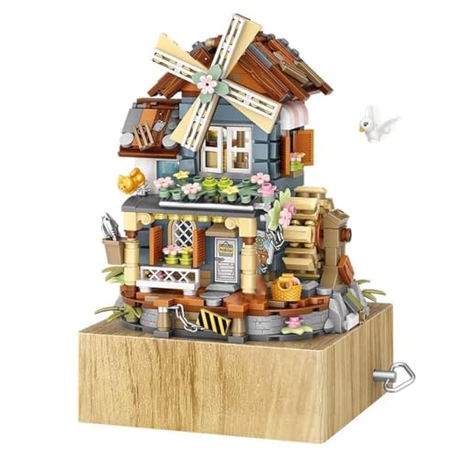 AKOGD Windmühle Musikbox Bausteine, 799 Teile Street View Architektur Bausteine Modell, Klemmbausteine Spieluhr des Windmühlenhauses Bauset Konstruktionsspielzeug Set für Kinder Erwachsene AKOGD Windmühle Musikbox Bausteine, 799 Teile Street View Architektur Bausteine Modell, Klemmbausteine Spieluhr des Windmühlenhauses Bauset Konstruktionsspielzeug Set für Kinder Erwachsene von AKOGD