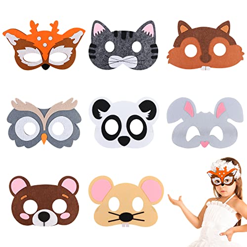 AKONE Tiermasken für Kinder, Filz Tiermaske, Waldtiere Tiermasken, Party Masken mit Elastischer Kordel, Waldtiere Geburtstag Deko, für Kindergeburtstag Maskerade 8 Stück von AKONE