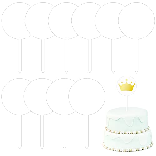 Acryl Rund Kuchen Topper, 10 Stück Acryl Cake Topper DIY Torten Topper Leer Kreis Kuchen Dekoration Sets für Geburtstag Baby Party Hochzeit Kuchendeko Festival Party (Klar) von AKONE