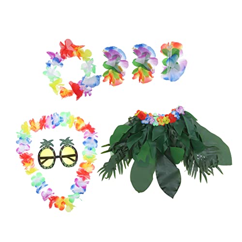 AKOOSY 1 Satz Hawaii Kostümset mit Blätterrock Sonnenbrille Blumenkranz Armbändern und Haarklammer Teiliges Set für Tropische Partys und Dekorationen von AKOOSY