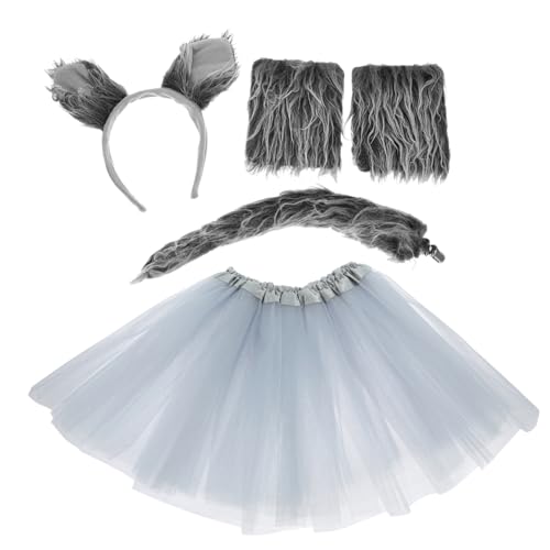 AKOOSY 1 Satz Stirnband Mit Wolfsohren Grau Realistisch Geweih Party-kostüm-requisite Wolf Stirnband Werwolf Wolfshandschuhe Ohren Und Ballettröckchen Tutu-rock Wolfskopf Plüsch Grey von AKOOSY