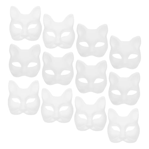 AKOOSY 12 Stück DIY Teiliges Set Leerer Masken zum Bemalen Handgemachte Papiermasken für Karneval Halloween und Bastelprojekte Kreative Tiermasken Katze und Fuchs für Erwachsene von AKOOSY