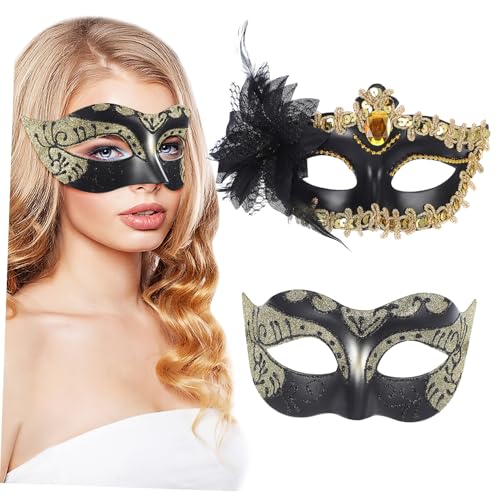 AKOOSY 2 Stk. Teiliges Venezianische Maske Vintage Kostüm Maskenball Masken mit Goldener Blüte und Schwarzer Farbmalerei Leichte Komfortable Party Masken für Fasching Karneval Erwachsene AKOOSY 2 Stk. Teiliges Venezianische Maske Vintage Kostüm Maskenball Masken mit Goldener Blüte und Schwarzer Farbmalerei Leichte Komfortable Party Masken für Fasching Karneval Erwachsene von AKOOSY