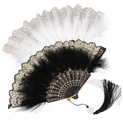 AKOOSY 2 Stück Faltbare Handfächer mit Federn Vintage Brautfächer Handgefertigt für Hochzeit Fotorequisiten Damen Party Zubehör Elegant und Leicht zu Tragen AKOOSY 2 Stück Faltbare Handfächer mit Federn Vintage Brautfächer Handgefertigt für Hochzeit Fotorequisiten Damen Party Zubehör Elegant und Leicht zu Tragen von AKOOSY