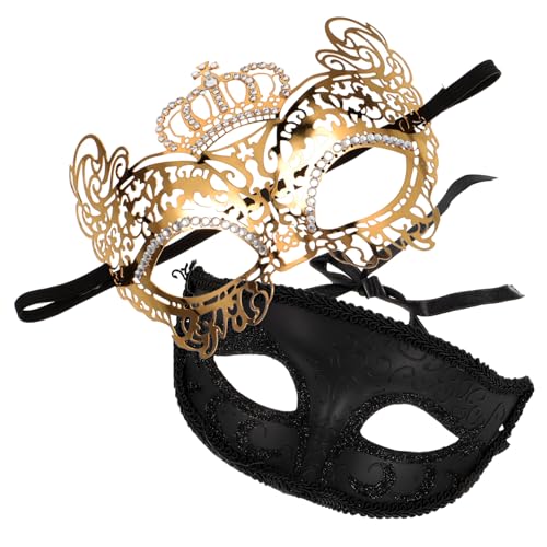 AKOOSY 2 Stück Goldene Venezianische Halbgesichts Masken für Teiliges Halloween Cosplay Set aus Langlebigem Metall Elegante Masquerade Party Masken für Frauen für Karneval von AKOOSY