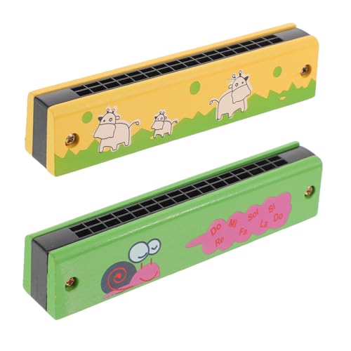 AKOOSY 2 Stück Holz Mundharmonika Cartoon Muster Anfänger Harmonica für Junge Mädchen Sichere Musikinstrumente Geschenk von AKOOSY