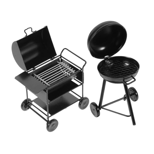 AKOOSY 2 Stück Miniatur BBQ Grill Teilig Vintage Grillmodell für Puppenhaus Küche Retro Stil Puppenhaus Zubehör Lernspielzeug für Dekoration für Mini Dollhouse von AKOOSY