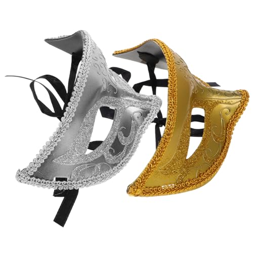 AKOOSY 2 Stück Plastik Halbmaske für Halloween Karneval Maskenball Unisex Masquerade Maske Gold und Silber Vielseitig für Party Performance und Kostüm Lustige Prom Maske AKOOSY 2 Stück Plastik Halbmaske für Halloween Karneval Maskenball Unisex Masquerade Maske Gold und Silber Vielseitig für Party Performance und Kostüm Lustige Prom Maske von AKOOSY