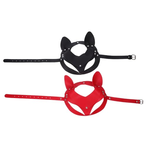 AKOOSY 2 Stück Punk Cat Ear Masken aus Leichtem Kunstleder - Stylische Tier-maske für Halloween Cosplay Karneval Auffälliges Design in Schwarz und Rot für Partys und Maskenbälle von AKOOSY