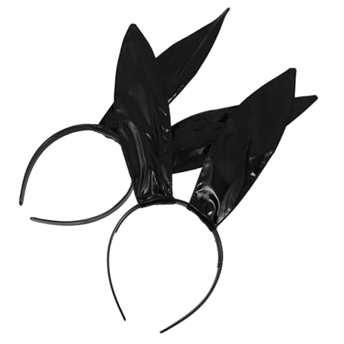 AKOOSY 2 Stück Teiliges Bunny Ear Stirnband aus Schwarzem Kunstleder Stylisches Hasenohren Haarband für Damen Vielseitiges Party Halloween-accessoire Bequemes Cosplay-kostüm für von AKOOSY