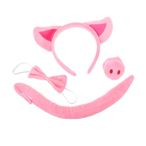 AKOOSY 4 Stück Teiliges Schweine Kostüm Set mit Ohren Stirnband Abnehmbare Nase und Leicht Anzubringen Realistisches Tier Cosplay Zubehör für Halloween Karneval und Kostümpartys von AKOOSY