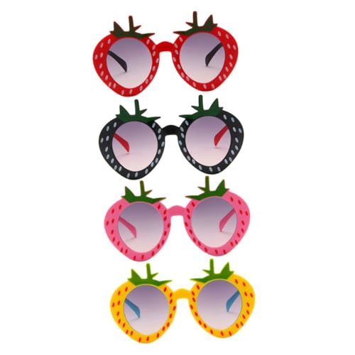 AKOOSY 4 Stück Teiliges Sonnenbrillen mit Kreativen Erdbeer Motiven Farbenfrohe Strandparty Brillen Leichte Kindersonnenbrillen für Sommergeburtstag und Outdoor Spielspaß von AKOOSY
