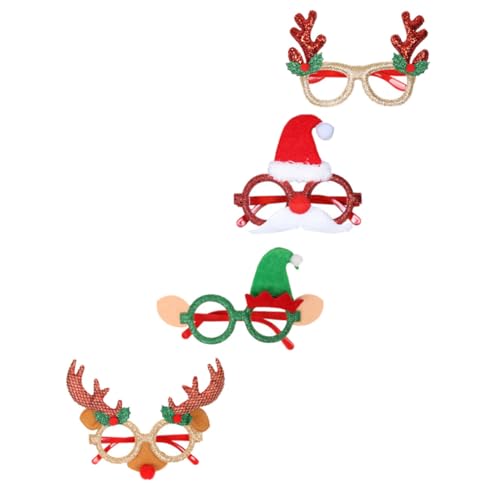 AKOOSY 4 Stück Teiliges Weihnachtsbrillen mit Hirschgeweih Design Leichte Partybrillen Fotorequisiten für Cosplay Weihnachtsfeier und Festliche Dekoration Bequeme Sichere von AKOOSY