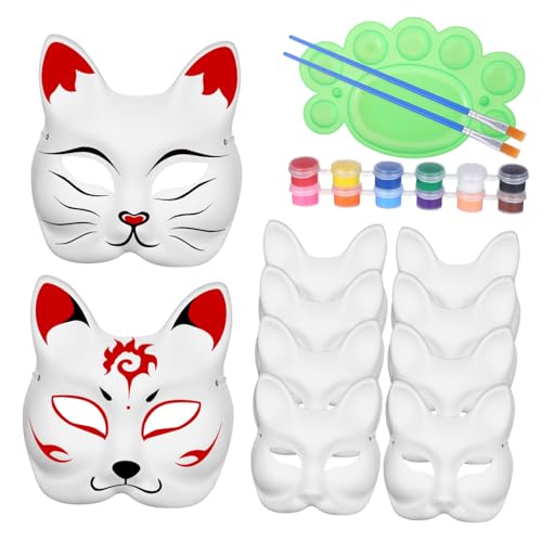 AKOOSY DIY Fox Mask Teilig mit Farben Acrylfarben und Mischpalette Unbemalte Tiermasken aus Papierpulp zum Bemalen und Gestalten Sicher Kreativ für Karneval und Maskerade von AKOOSY