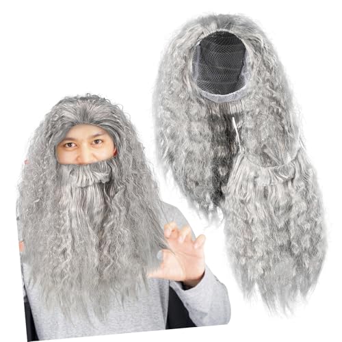 AKOOSY Graues Zauberer Perücken Set Lang Cosplay Halloween Kostüm Zubehör für Party Erwachsene Elastischem Netz und Flexiblem aus Hochwertigem Pet Material AKOOSY Graues Zauberer Perücken Set Lang Cosplay Halloween Kostüm Zubehör für Party Erwachsene Elastischem Netz und Flexiblem aus Hochwertigem Pet Material von AKOOSY