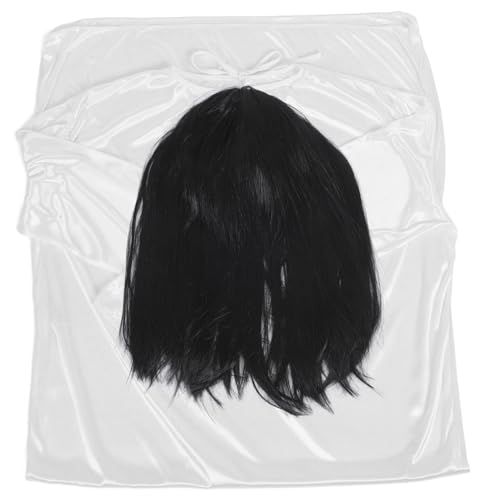 AKOOSY Halloween Damen Kostüm Weißes Geisterbraut Kleid mit Schwarzer Perücke Horror Cosplay Partyverkleidung für Fasching Karneval Gruselige Verkleidung für Halloween Events von AKOOSY